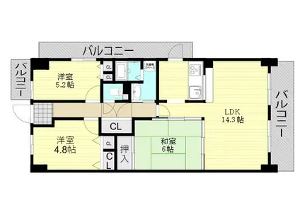 ユニハイム十三野中(3LDK/4階)の間取り写真