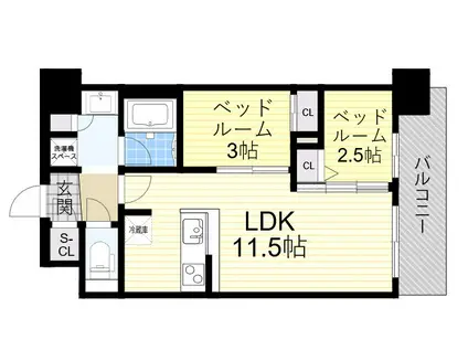 コンフォリア・リヴ新大阪西宮原ソルテラス(2LDK/4階)の間取り写真
