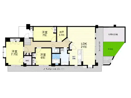 エールグラン千里丘オープンヒルズA棟(3SLDK/1階)の間取り写真