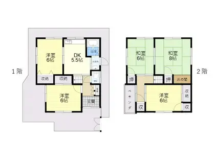 阪急宝塚本線 雲雀丘花屋敷駅 徒歩10分 2階建 築54年(5DK)の間取り写真