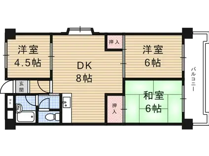 鮎川ハイツ(3DK/4階)の間取り写真