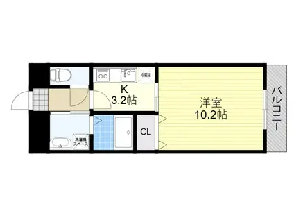 アンプルールクラージュ ウエスト ヒルズ(1K/2階)の間取り写真