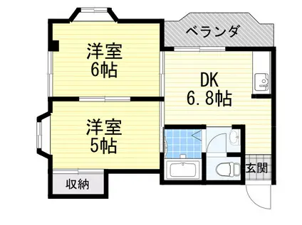 ヴァイセスシュロス南茨木(2DK/3階)の間取り写真