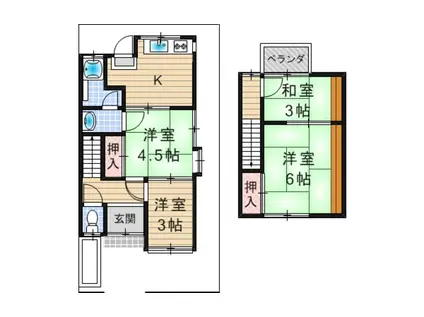 阪急京都本線 南茨木駅 徒歩15分 2階建 築54年(4K)の間取り写真