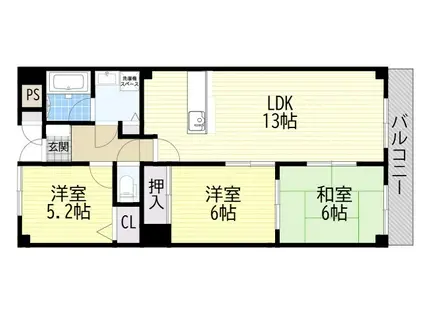 フェルザ南茨木(3LDK/1階)の間取り写真