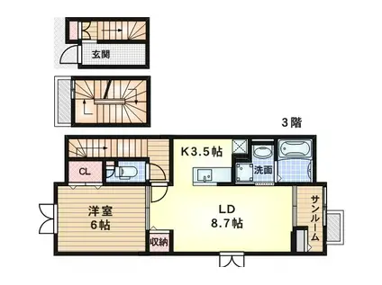 フローラル南別府(1LDK/3階)の間取り写真