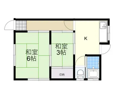 阪急京都本線 正雀駅 徒歩18分 2階建 築55年(2K)の間取り写真
