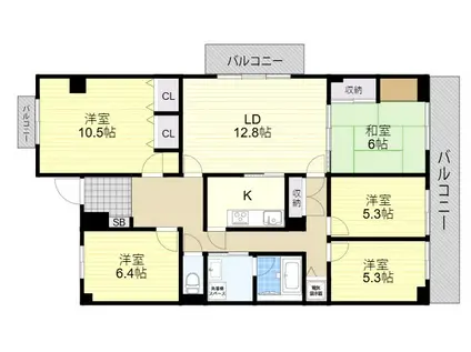 千里中央パークヒルズF棟(5LDK/7階)の間取り写真