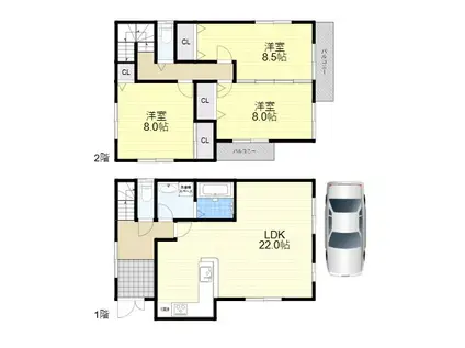 大阪モノレール 南摂津駅 バス乗車時間：7分 下鳥飼バス停で下車 徒歩7分 2階建 築1年(3LDK)の間取り写真