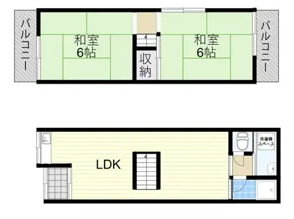 大阪モノレール 摂津駅 徒歩7分 2階建 築53年(2LDK)の間取り写真