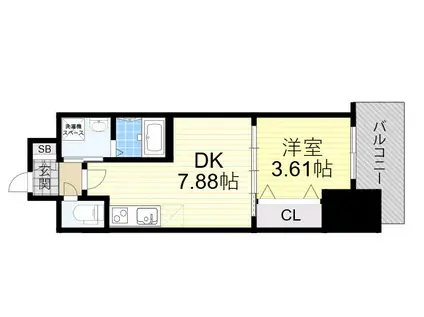 エスリードレジデンス江坂垂水町(1DK/8階)の間取り写真