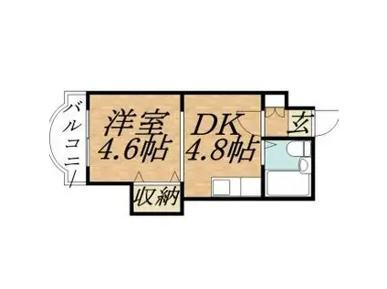 エンドレス三井リバーサイド(1DK/6階)の間取り写真