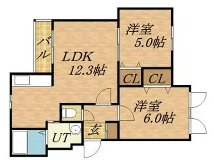 アモール厚別東(2LDK/2階)の間取り写真