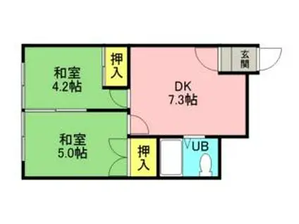 仲山マンションA棟(2DK/2階)の間取り写真
