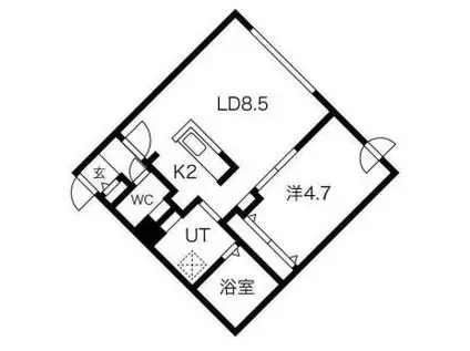 ブランシャール宮の森(1LDK/4階)の間取り写真