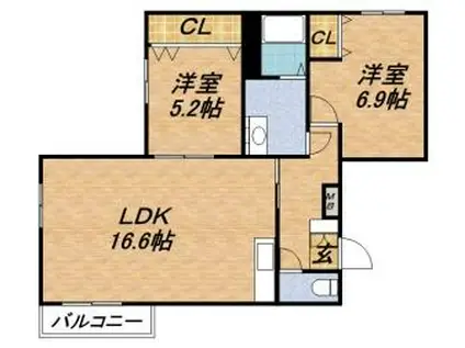 MINNA HOUSE真駒内(2LDK/3階)の間取り写真