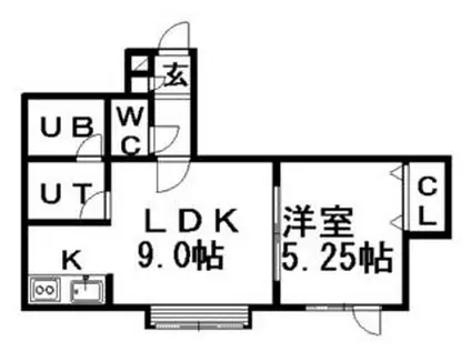 ユートピア(1LDK/2階)の間取り写真