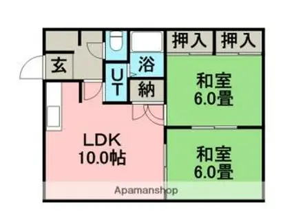 コーポしずかB(2LDK/3階)の間取り写真