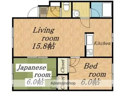 コーポ石倉5(2LDK/2階)の間取り写真