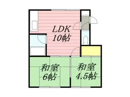 ハピネスコーポ北郷(2LDK/2階)の間取り写真