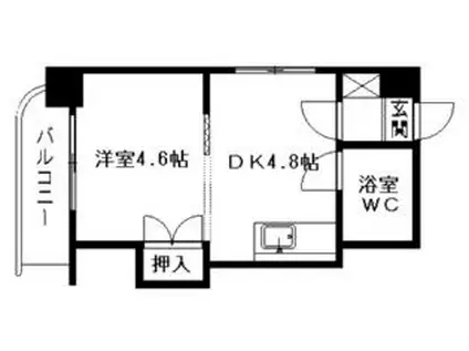 エンドレス三井リバーサイド(1DK/6階)の間取り写真