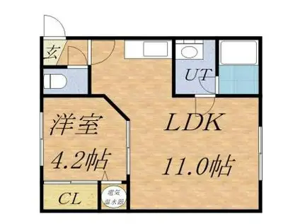 JR学園都市線 新川駅(北海道) 徒歩11分 2階建 築47年(1DK/2階)の間取り写真