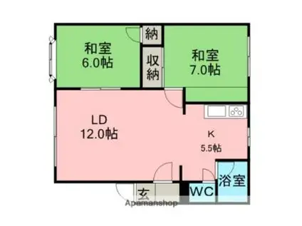 JR学園都市線 新川駅(北海道) 徒歩5分 2階建 築36年(2LDK/2階)の間取り写真