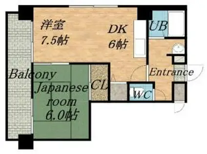 アルファスクエア麻生(2DK/4階)の間取り写真