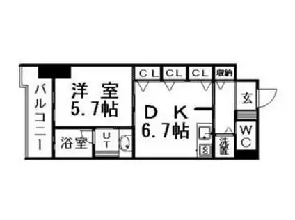札幌市営東西線 菊水駅 徒歩2分 15階建 築18年(1LDK/7階)の間取り写真