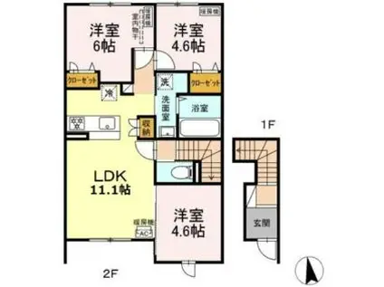 D-ROOM篠路 I(3LDK/2階)の間取り写真