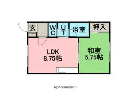 JR千歳線 北広島駅 徒歩15分 2階建 築39年(1DK/2階)の間取り写真