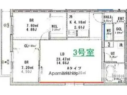 AZULドーム前(2LDK/3階)の間取り写真