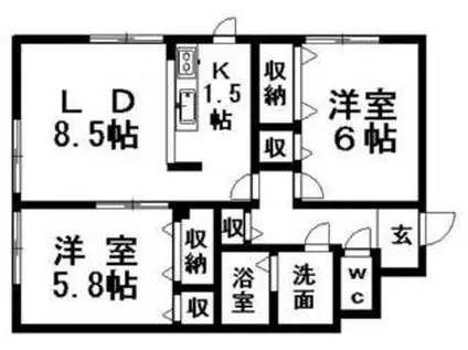 リバティ里塚(2LDK/1階)の間取り写真