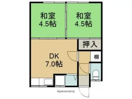 大京マンション(2DK/1階)の間取り写真