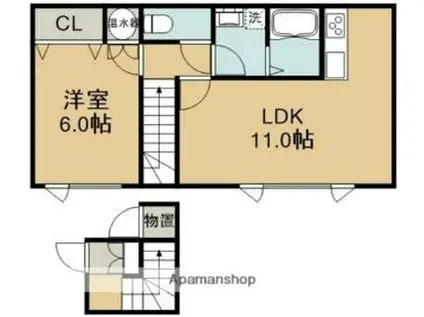 ウッディハウス(1LDK/2階)の間取り写真