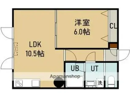 CASA港町(1LDK/2階)の間取り写真