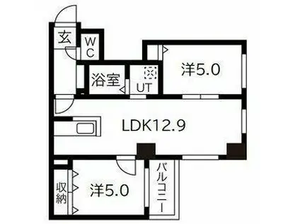 札幌市営南北線 自衛隊前駅 徒歩14分 4階建 築20年(2LDK/2階)の間取り写真