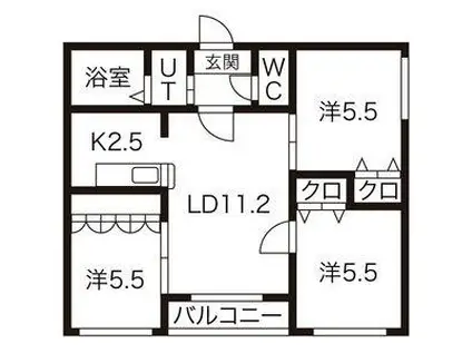 ヌーボ・ストリア澄川(3LDK/2階)の間取り写真