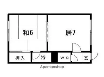 札幌市営東西線 白石駅(ＪＲ北海道) 徒歩14分 2階建 築42年(1DK/1階)の間取り写真