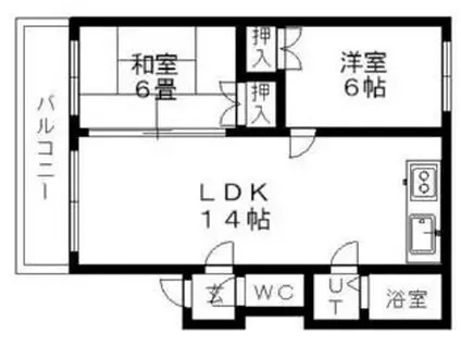 JR千歳線 北広島駅 徒歩5分 5階建 築37年(2LDK/5階)の間取り写真