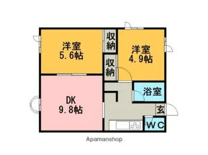 JR函館本線 厚別駅 徒歩5分 4階建 築33年(2LDK/3階)の間取り写真