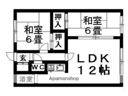 札幌市営東西線 新さっぽろ駅 徒歩14分 2階建 築40年(2LDK/2階)の間取り写真