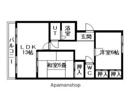 JR函館本線 森林公園駅(北海道) 徒歩5分 5階建 築36年(2LDK/2階)の間取り写真
