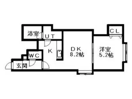 コスモ厚別II(1DK/2階)の間取り写真