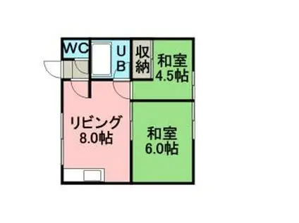 札幌市営東西線 白石駅(ＪＲ北海道) 徒歩11分 2階建 築49年(2DK/2階)の間取り写真