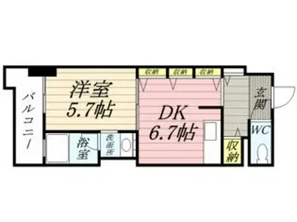 札幌市営東西線 菊水駅 徒歩2分 15階建 築18年(1LDK/7階)の間取り写真