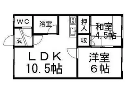 JR函館本線 白石駅(ＪＲ北海道) 徒歩14分 2階建 築49年(2LDK/1階)の間取り写真