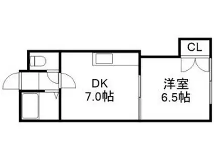 札幌市営東西線 白石駅(ＪＲ北海道) 徒歩14分 4階建 築21年(1DK/4階)の間取り写真