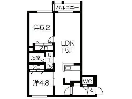 ASTEROPE厚別南(2LDK/2階)の間取り写真