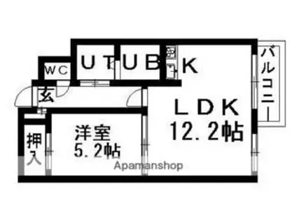 札幌市営東西線 大谷地駅 徒歩3分 6階建 築36年(1LDK/6階)の間取り写真